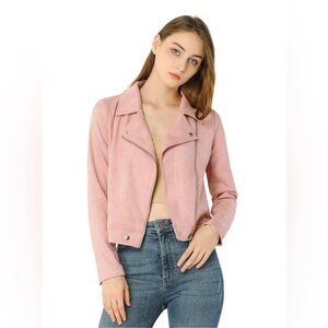 Pink Faux Suede Moto Jacket NWT Size M